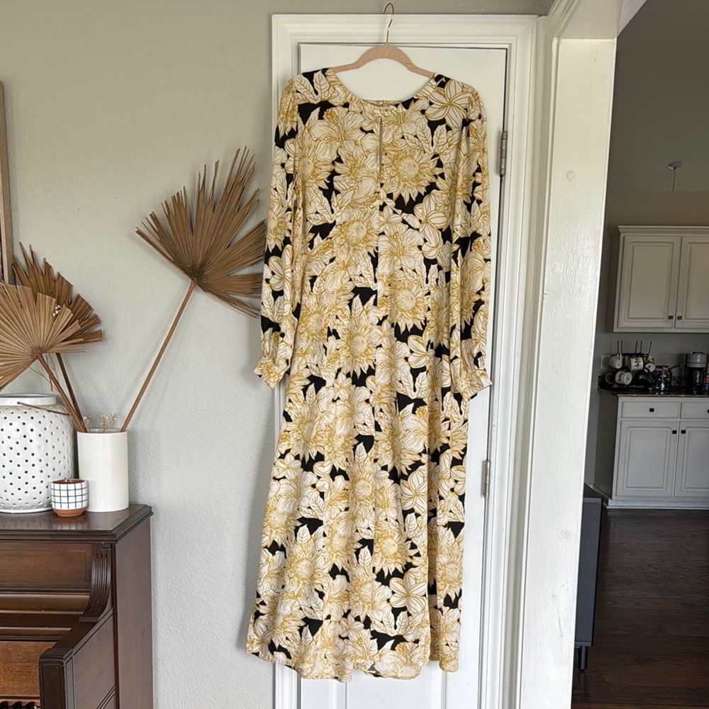 ASOS Black and Cream with Gold floral Long Sleeve Bishop Sundress